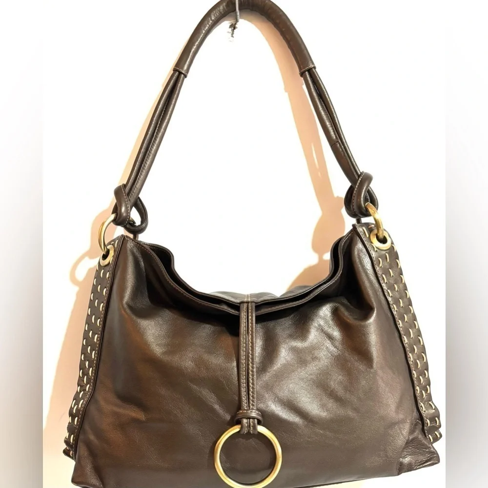 Michael  Rome Elegant Brown Leather Hobo Bag
